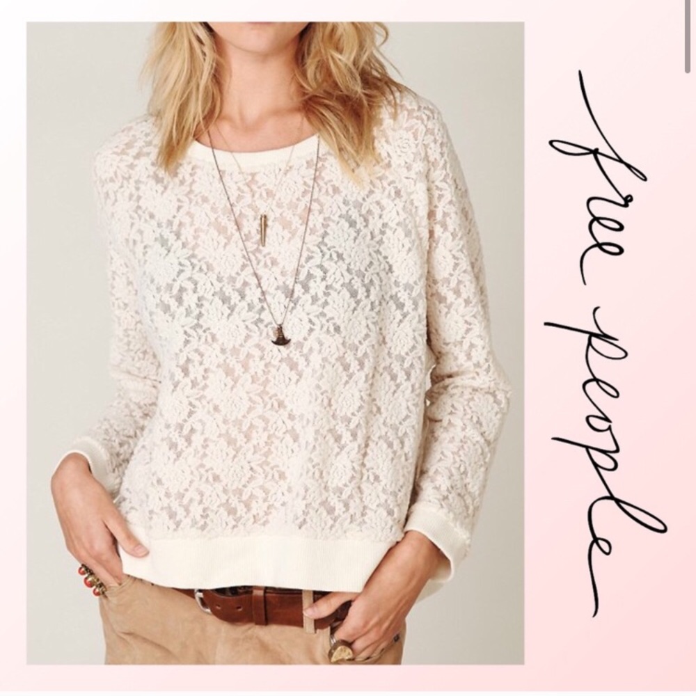 Free People All Over Lace Pullover in Ivory